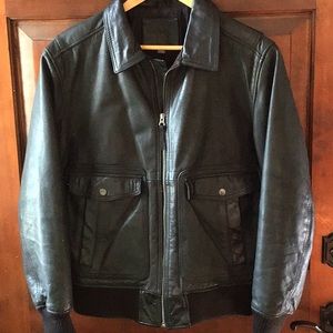 Men’s LEATHER Bomber Vintage Black Jacket EUC